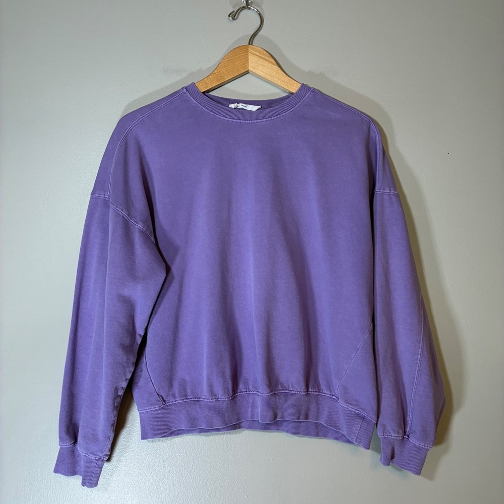 Double Zero Purple Cotton French Terry Oversized Crewneck Sweatshirt Small